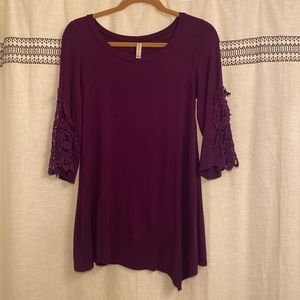 Emerald Crochet Sleeve Asymmetric Top